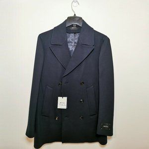Z Zegna Sz U.S. 44 Dark Navy/Black Blue Wool/Cashmere Double Breasted Overcoat